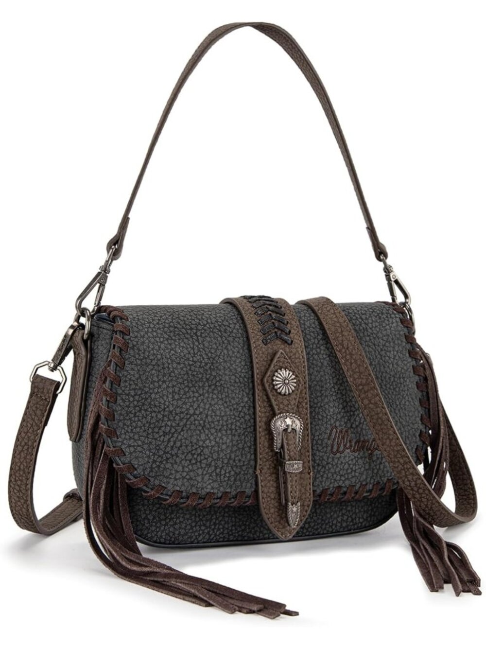 Vintage Cowgirl Crossbody Purse with Whipstitch & Fringe, Western Shoulder Bag